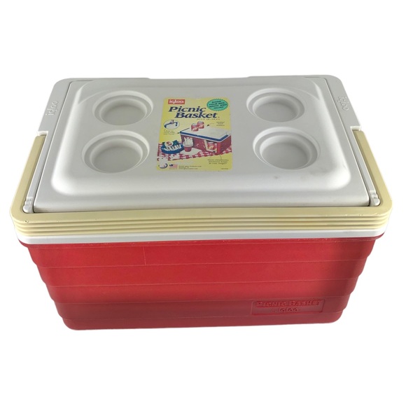 Igloo Other Vintage Igloo Picnic Basket Red White Cooler W Top Cup